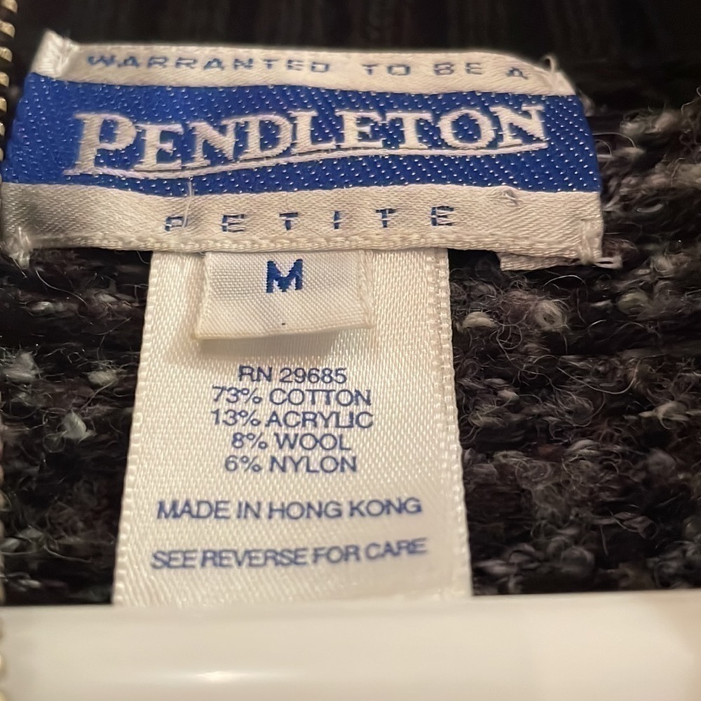 Pendleton Vtg Quarter Zip Black Pullover Sweater … - image 5